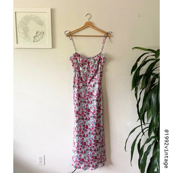 Zara Dresses & Skirts - ZARA Floral Print Slip Dress Pink Blue Satin  | Size M